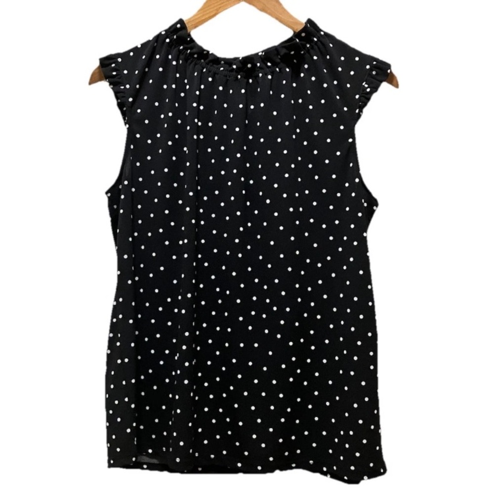 Women's Sleeveless Polka Dot Blouse Ruffle Collar Size Medium Adrianna Papell